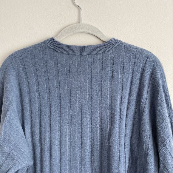 Naadam Womens Blue Ribbed Cropped 100% Cashmere Crew Neck Sweater Size Large - Picture 8 of 11